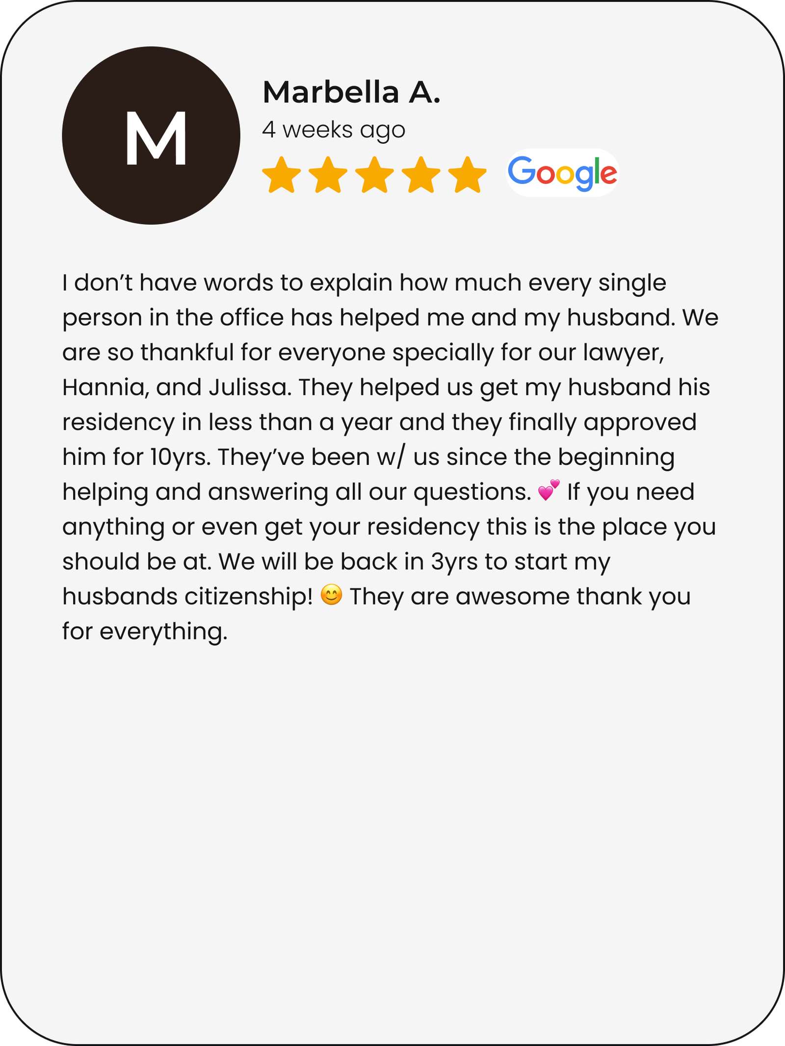 Google review by